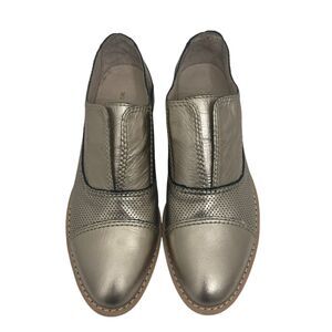 ALL BLACK Gold Metallic Leather Loafers 35.5 Perforated Slip-On Flats NEW Luxury